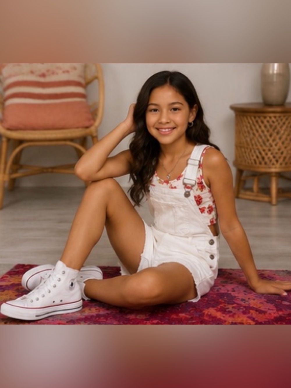 ZARA Girls White Denim Overall Shorts Size 10-12 (152) Adjustable Straps Raw Hem - Picture 2 of 9